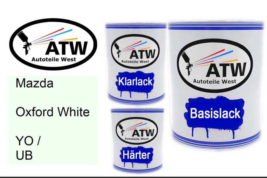 Mazda, Oxford White, YO / UB: 1L Lackdose + 1L Klarlack + 500ml Härter - Set, von ATW Autoteile West.